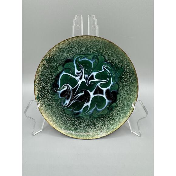 Other - Trinket Dish MCM Green Swirl Enameled Copper Dish Vintage Mid Century Modern